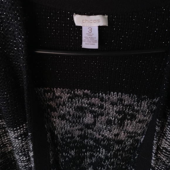 EUC CHICOS LONG BLACK/SILVER CARDIGAN SWEATER SZ 3 - Picture 3 of 3